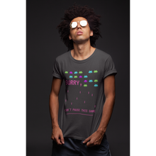 Load image into Gallery viewer, 90's video games ''SORRY, CAN'T PAUSE THIS GAME'' men's printed t-shirt/ 90's vibes collection men's t-shirt. - dmonkeyfamily