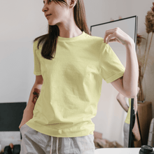 Load image into Gallery viewer, Butter Yellow Half sleeves round neck unisex t-shirt - dmonkeyfamily