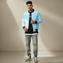 Load image into Gallery viewer, LIGHT BLUE ABSTRACT BOMBER JACKET
