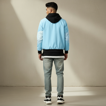 Load image into Gallery viewer, LIGHT BLUE ABSTRACT BOMBER JACKET
