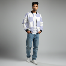 Load image into Gallery viewer, BLUE CHECKER BOMBER JACKET
