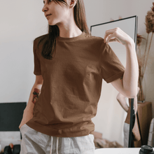 Load image into Gallery viewer, Coffee Brown Half sleeves round neck unisex t-shirt - dmonkeyfamily
